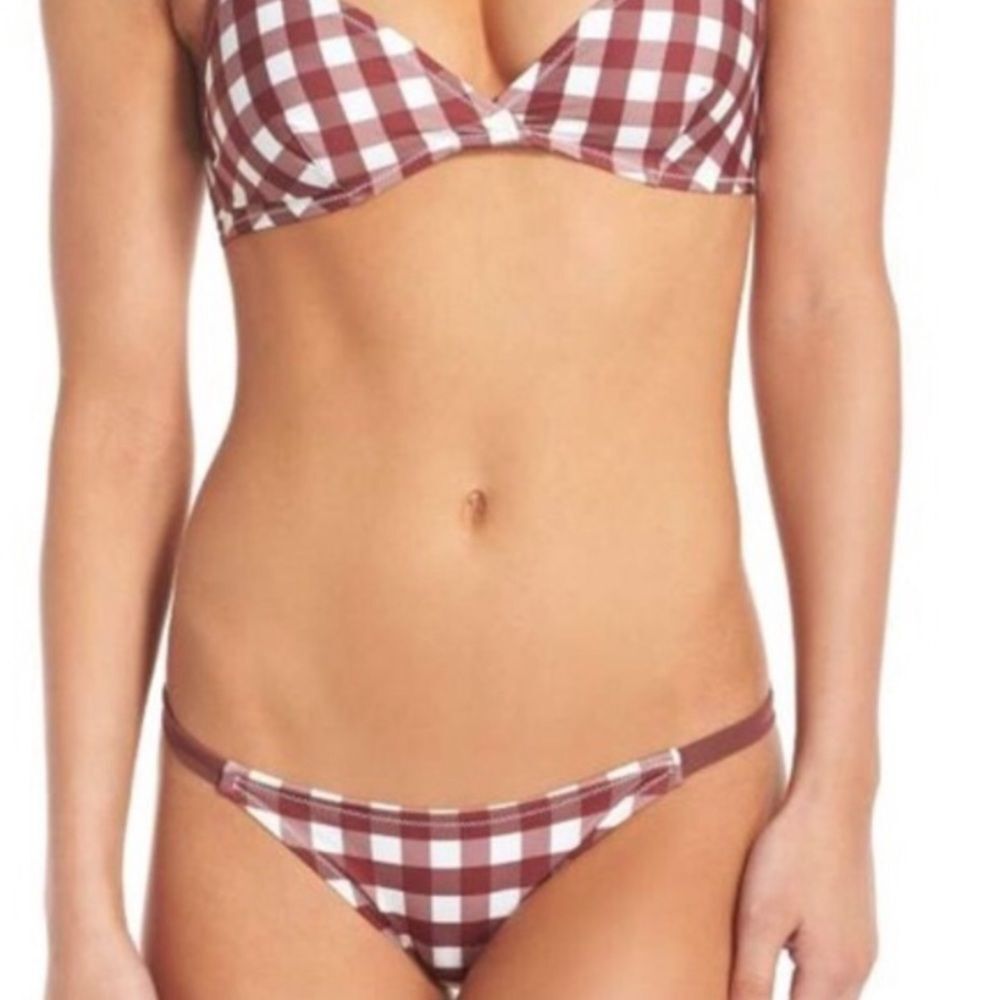 Solid & Striped the Morgan Bikini Beach Bottoms Brown Cream Gingham XS NEW